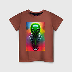 Футболка хлопковая детская Alien - neural network - art - neon glow, цвет: кирпичный