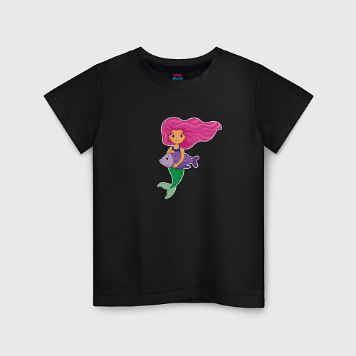Детская футболка Русалочка с рыбкой / Черный – фото 1