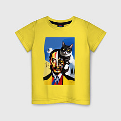 Футболка хлопковая детская Salvador Dali and his cat, цвет: желтый