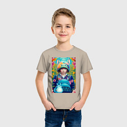 Футболка хлопковая детская Girl with Totoro - fantasy - neural network, цвет: миндальный — фото 2