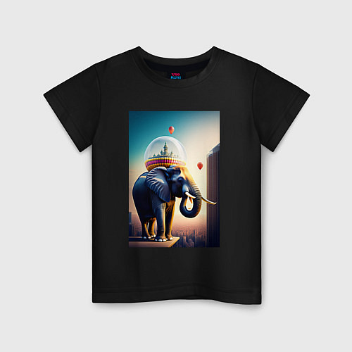 Детская футболка Слон, что держит город / Черный – фото 1