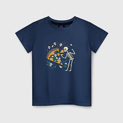 Футболка хлопковая детская Скелет и пицца, цвет: тёмно-синий