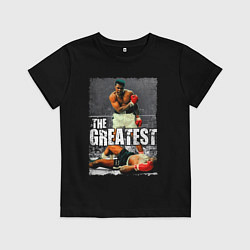 Футболка хлопковая детская Мухаммед Али великий, цвет: черный