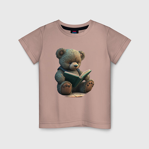 Детская футболка Читающий медвежонок / Пыльно-розовый – фото 1