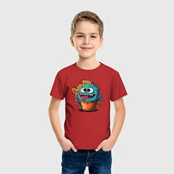 Футболка хлопковая детская Пушистый монстр в кофе, цвет: красный — фото 2