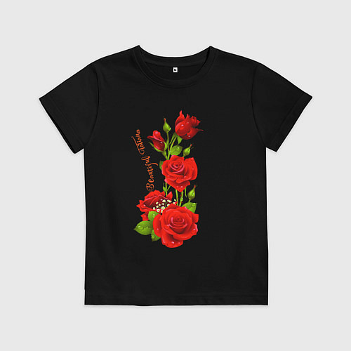Детская футболка Прекрасная Татьяна - букет из роз / Черный – фото 1