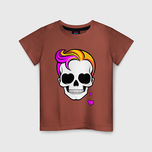 Детская футболка Череп с разноцветными волосами / Кирпичный – фото 1
