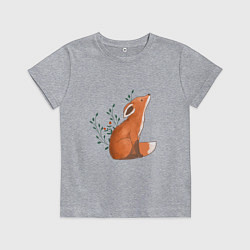 Футболка хлопковая детская Лисица и листики, цвет: меланж