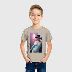 Футболка хлопковая детская Девушки с виар, цвет: миндальный — фото 2