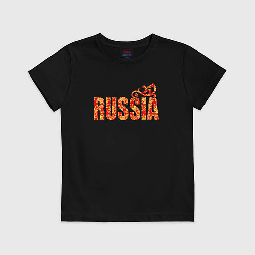 Детская футболка Russia: в стиле хохлома / Черный – фото 1