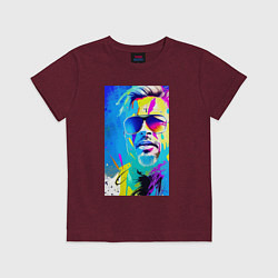 Футболка хлопковая детская Brad Pitt - sketch - pop art, цвет: меланж-бордовый