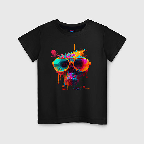 Детская футболка Красочный неоновый коктейль в черепе / Черный – фото 1