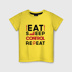 Футболка хлопковая детская Надпись: eat sleep Control repeat, цвет: желтый