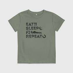 Футболка хлопковая детская Eat sleep F1, цвет: авокадо