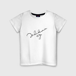 Футболка хлопковая детская Джон Леннон - автограф, цвет: белый