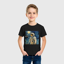 Футболка хлопковая детская Космонавт на луне в стиле Ван Гог, цвет: черный — фото 2