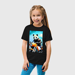 Футболка хлопковая детская Панда крутой байкер - нейросеть, цвет: черный — фото 2