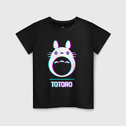 Футболка хлопковая детская Символ Totoro в стиле glitch, цвет: черный