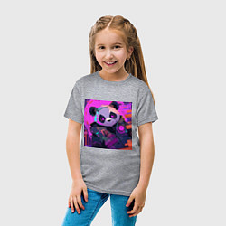 Футболка хлопковая детская Аниме панда в лучах неона, цвет: меланж — фото 2