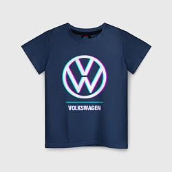 Футболка хлопковая детская Значок Volkswagen в стиле glitch, цвет: тёмно-синий