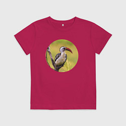 Футболка хлопковая детская Птица-носорог, цвет: маджента