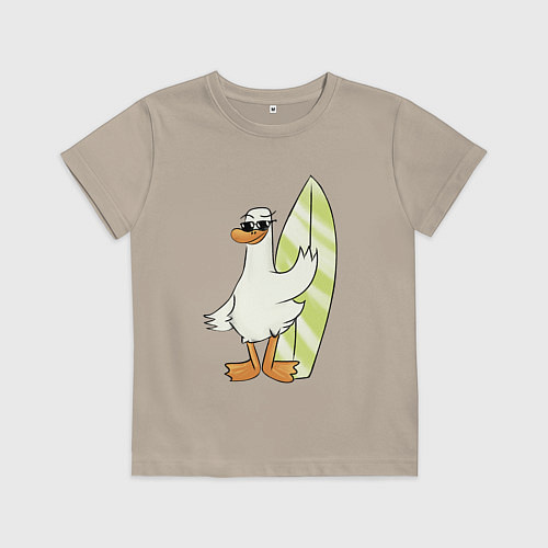 Детская футболка Гусь серфингист в очках / Миндальный – фото 1