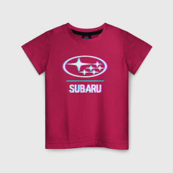 Футболка хлопковая детская Значок Subaru в стиле glitch, цвет: маджента