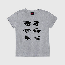 Футболка хлопковая детская Black contoured eyes, цвет: меланж