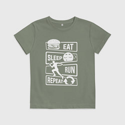 Футболка хлопковая детская Еда, сон, бег, цвет: авокадо