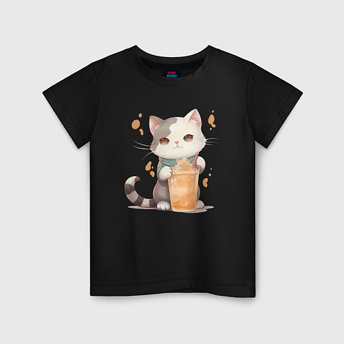 Детская футболка Кот с латте / Черный – фото 1