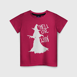 Футболка хлопковая детская Hell or win white, цвет: маджента