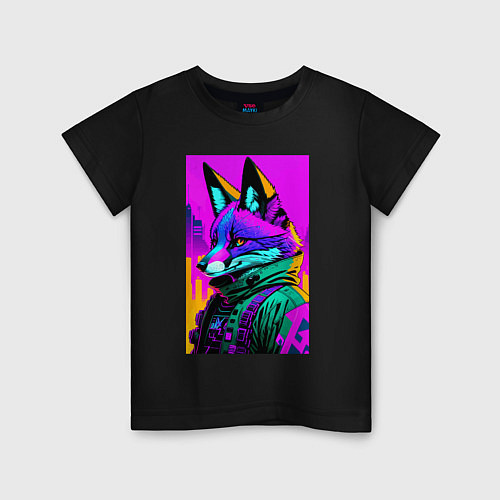 Детская футболка Cool fox - cyberpunk - neural network / Черный – фото 1