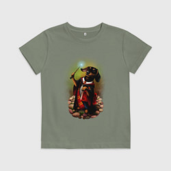 Футболка хлопковая детская Такса Волшебник колдует, цвет: авокадо