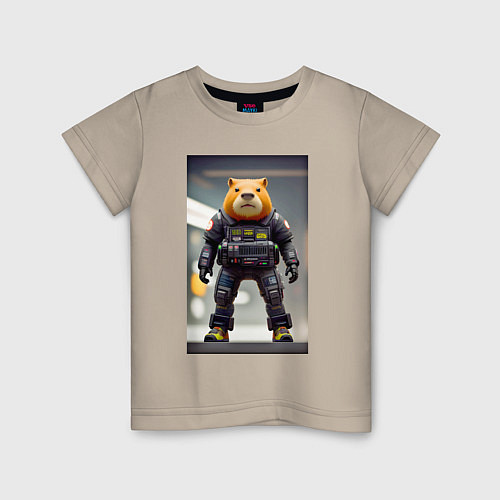 Детская футболка Capy-policeman - cyberpunk / Миндальный – фото 1