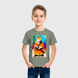 Футболка хлопковая детская Капибара - Бусидо - кодекс самурая - нейросеть, цвет: авокадо — фото 2
