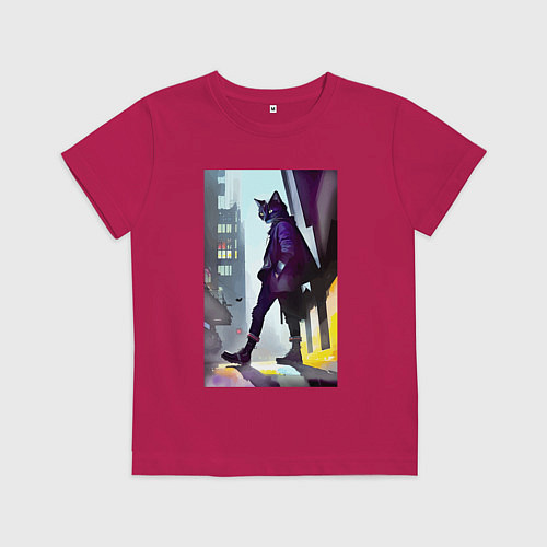 Детская футболка Чёрный котяра на своём районе - Бронкс / Маджента – фото 1
