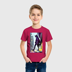 Футболка хлопковая детская Чёрный котяра на своём районе - Бронкс, цвет: маджента — фото 2