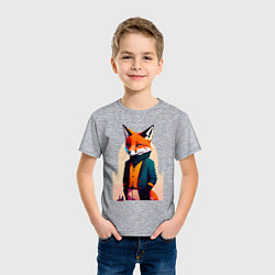 Футболка хлопковая детская Лис-модник - нейросеть, цвет: меланж — фото 2