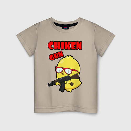 Детская футболка Chicken machine gun / Миндальный – фото 1