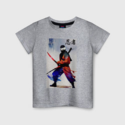 Футболка хлопковая детская Ninja - sketch - hieroglyphs - art, цвет: меланж