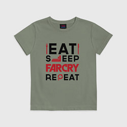 Футболка хлопковая детская Надпись: eat sleep Far Cry repeat, цвет: авокадо
