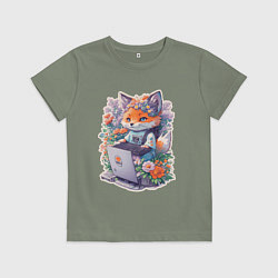 Детская футболка Лиса геймер за компьютером