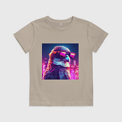 Футболка хлопковая детская Сокол в очках, цвет: миндальный