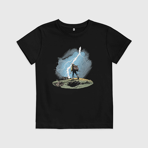 Детская футболка Дурак на холме ловит молнию / Черный – фото 1