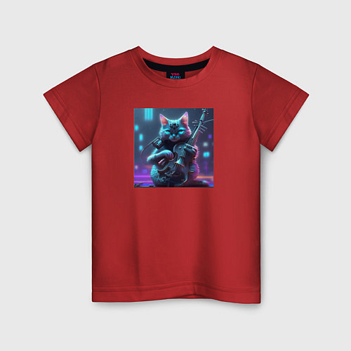 Детская футболка Киберкот-музыкант / Красный – фото 1