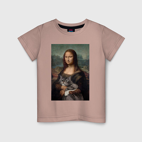 Детская футболка Мона Лиза с котиком / Пыльно-розовый – фото 1