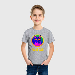 Футболка хлопковая детская Крутой кот в очках, цвет: меланж — фото 2