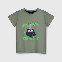 Футболка хлопковая детская Funny Birthday веселого дня рождения и сова в колп, цвет: авокадо
