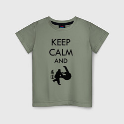 Футболка хлопковая детская Keep calm and judo, цвет: авокадо