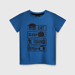 Футболка хлопковая детская Eat sleep fishing repeat, цвет: синий